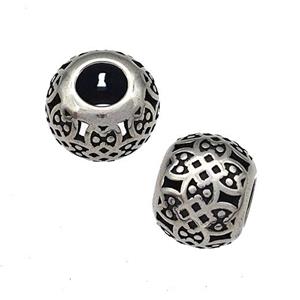 Stainless Steel Round Beads Hollow Large Hole Antique Silver, approx 9-10mm, 4mm hole [SSB4924]