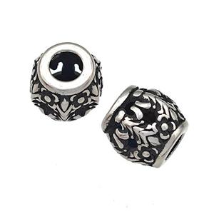 Stainless Steel Barrel Beads Hollow Large Hole Antique Silver, approx 9-10mm, 4mm hole [SSB4925]