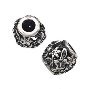 Stainless Steel Barrel Beads Hollow Large Hole Antique Silver, approx 9-10mm, 4mm hole [SSB4926]