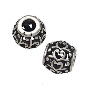 Stainless Steel Round Beads Hollow Large Hole Antique Silver, approx 9-10mm, 4mm hole [SSB4927]