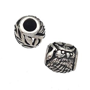 Stainless Steel Barrel Beads Owl Hollow Large Hole Antique Silver, approx 9-10mm, 4mm hole [SSB4928]