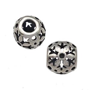 Stainless Steel Round Beads Hollow Large Hole Antique Silver, approx 9-10mm, 4mm hole [SSB4929]