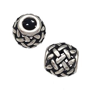 Stainless Steel Round Beads Hollow Large Hole Antique Silver, approx 9-10mm, 4mm hole [SSB4931]