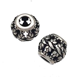 Stainless Steel Round Beads Hollow Large Hole Antique Silver, approx 9-10mm, 4mm hole [SSB4932]