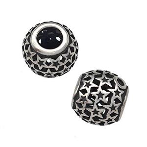 Stainless Steel Round Beads Star Hollow Large Hole Antique Silver, approx 9-10mm, 4mm hole [SSB4933]