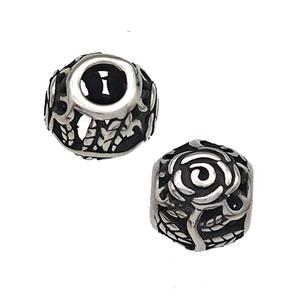 Stainless Steel Round Beads Flower Hollow Large Hole Antique Silver, approx 9-10mm, 4mm hole [SSB4934]