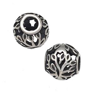 Stainless Steel Round Beads Flower Hollow Large Hole Antique Silver, approx 9-10mm, 4mm hole [SSB4935]