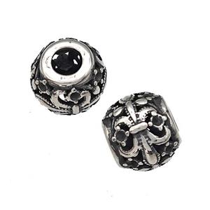 Stainless Steel Round Beads Hollow Large Hole Antique Silver, approx 9-10mm, 4mm hole [SSB4938]