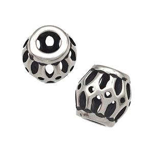 Stainless Steel Barrel Beads Hollow Large Hole Antique Silver, approx 9-10mm, 4mm hole [SSB4942]