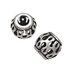 Stainless Steel Barrel Beads Hollow Large Hole Antique Silver, approx 9-10mm, 4mm hole [SSB4943]