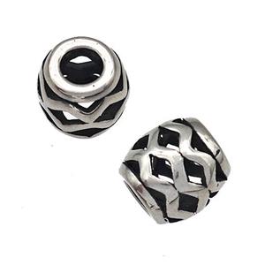 Stainless Steel Barrel Beads Wave Hollow Large Hole Antique Silver, approx 9-10mm, 4mm hole [SSB4944]