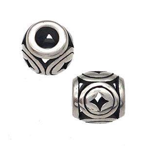 Stainless Steel Barrel Beads Hollow Large Hole Antique Silver, approx 9-10mm, 4mm hole [SSB4945]