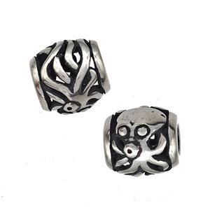 Stainless Steel Barrel Beads Hollow Large Hole Antique Silver, approx 9-10mm, 4mm hole [SSB4946]