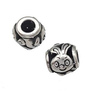 Stainless Steel Barrel Beads Rabbit Hollow Large Hole Antique Silver, approx 9-10mm, 4mm hole [SSB4947]