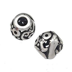 Stainless Steel Barrel Beads Cabrite Hollow Large Hole Antique Silver, approx 9-10mm, 4mm hole [SSB4951]