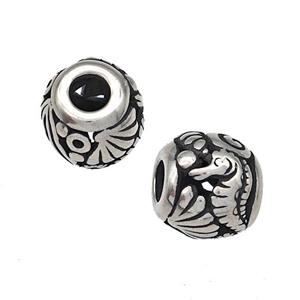 Stainless Steel Barrel Beads Seahorse Hollow Large Hole Antique Silver, approx 9-10mm, 4mm hole [SSB4955]