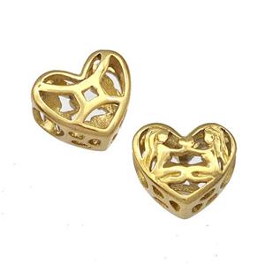 Stainless Steel Heart Beads Zodiac Gemini Large Hole Hollow Gold Plated, approx 12mm, 4mm hole [SSB4960]
