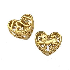 Stainless Steel Heart Beads Zodiac Leo Large Hole Hollow Gold Plated, approx 12mm, 4mm hole [SSB4962]