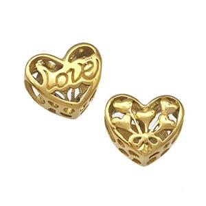 Stainless Steel Heart Beads Love Hollow Large Hole Gold Plated, approx 12mm, 4mm hole [SSB4973]