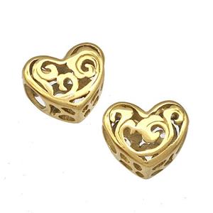 Stainless Steel Heart Beads Hollow Large Hole Gold Plated, approx 12mm, 4mm hole [SSB4974]