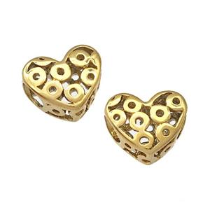 Stainless Steel Heart Beads Hollow Large Hole Gold Plated, approx 12mm, 4mm hole [SSB4975]