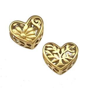 Stainless Steel Heart Beads Flower Hollow Large Hole Gold Plated, approx 12mm, 4mm hole [SSB4977]