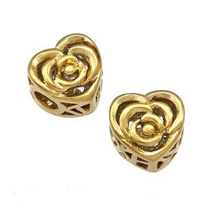Stainless Steel Heart Beads Flower Hollow Large Hole Gold Plated, approx 10mm, 4mm hole [SSB4980]