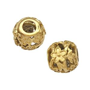 Stainless Steel Barrel Beads Flower Hollow Large Hole Gold Plated, approx 9-10mm, 4mm hole [SSB4981]