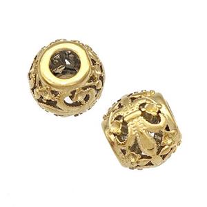Stainless Steel Round Beads Fleur De Lis Hollow Large Hole Gold Plated, approx 9-10mm, 4mm hole [SSB4983]