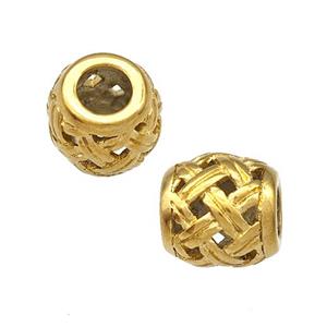 Stainless Steel Barrel Beads Hollow Large Hole Gold Plated, approx 9-10mm, 4mm hole [SSB4984]