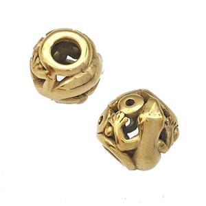 Stainless Steel Barrel Beads Cabrite Hollow Large Hole Gold Plated, approx 9-10mm, 4mm hole [SSB4986]