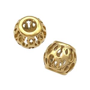 Stainless Steel Barrel Beads Hollow Large Hole Gold Plated, approx 9-10mm, 4mm hole [SSB4987]