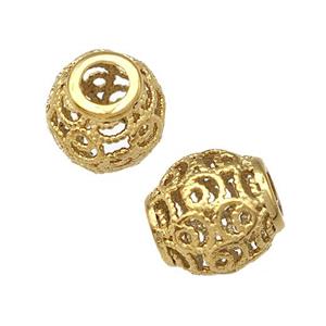 Stainless Steel Barrel Beads Hollow Large Hole Gold Plated, approx 9-10mm, 4mm hole [SSB4988]