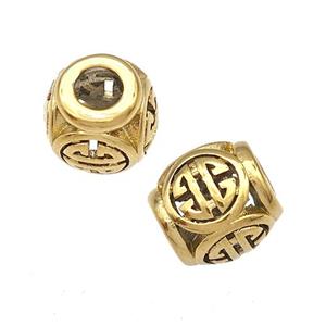 Stainless Steel Barrel Beads Hollow Large Hole Gold Plated, approx 9-10mm, 4mm hole [SSB4989]