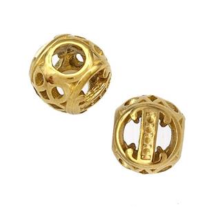 Stainless Steel Round Beads Letter-I Hollow Large Hole Gold Plated, approx 9-10mm, 4mm hole [SSB4990]