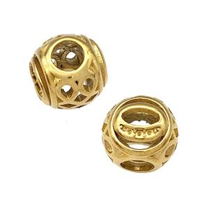 Stainless Steel Round Beads Letter-O Hollow Large Hole Gold Plated, approx 9-10mm, 4mm hole [SSB4991]