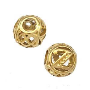 Stainless Steel Round Beads Letter-Z Hollow Large Hole Gold Plated, approx 9-10mm, 4mm hole [SSB4992]
