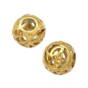 Stainless Steel Round Beads Letter-g Hollow Large Hole Gold Plated, approx 9-10mm, 4mm hole [SSB4993]