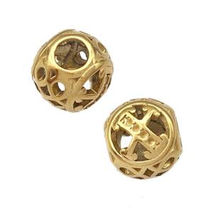 Stainless Steel Round Beads Letter-X Hollow Large Hole Gold Plated, approx 9-10mm, 4mm hole [SSB5002]