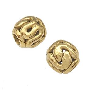Stainless Steel Barrel Beads Snake Hollow Large Hole Gold Plated, approx 9-10mm, 4mm hole [SSB5004]
