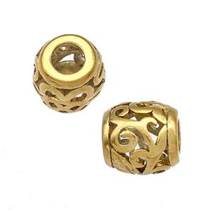 Stainless Steel Barrel Beads Flower Hollow Large Hole Gold Plated, approx 9-10mm, 4mm hole [SSB5005]