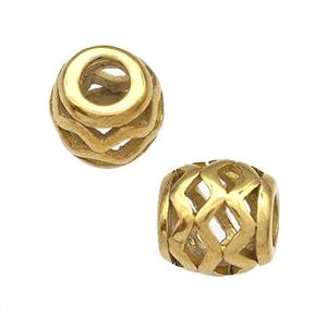 Stainless Steel Barrel Beads Wave Hollow Large Hole Gold Plated, approx 9-10mm, 4mm hole [SSB5006]
