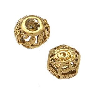 Stainless Steel Round Beads Flower Hollow Large Hole Gold Plated, approx 9-10mm, 4mm hole [SSB5007]