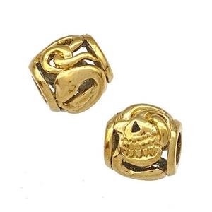 Stainless Steel Barrel Beads Hollow Large Hole Gold Plated, approx 9-10mm, 4mm hole [SSB5008]
