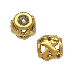 Stainless Steel Barrel Beads Dog-bone Hollow Large Hole Gold Plated, approx 9-10mm, 4mm hole [SSB5009]