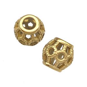 Stainless Steel Barrel Beads Hollow Large Hole Gold Plated, approx 9-10mm, 4mm hole [SSB5010]