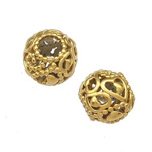 Stainless Steel Round Beads Flower Hollow Large Hole Gold Plated, approx 9-10mm, 4mm hole [SSB5011]