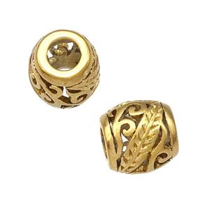Stainless Steel Barrel Beads Hollow Large Hole Gold Plated, approx 9-10mm, 4mm hole [SSB5013]