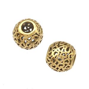 Stainless Steel Round Beads Heart Hollow Large Hole Gold Plated, approx 9-10mm, 4mm hole [SSB5014]