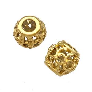 Stainless Steel Round Beads Hollow Large Hole Gold Plated, approx 9-10mm, 4mm hole [SSB5015]